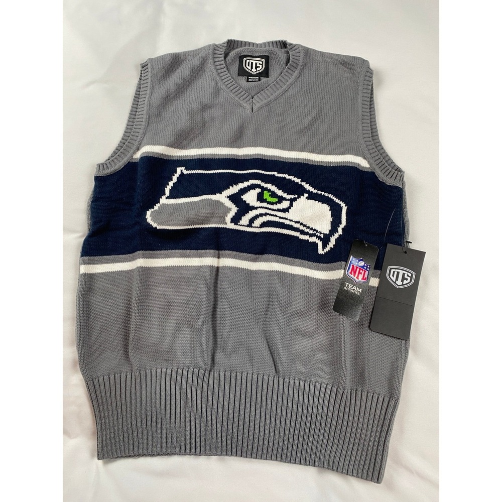 OTS Seattle Seahawks Sweater Vest Mens Medium Wolf Grey NEW NFL Cotton V-Neck